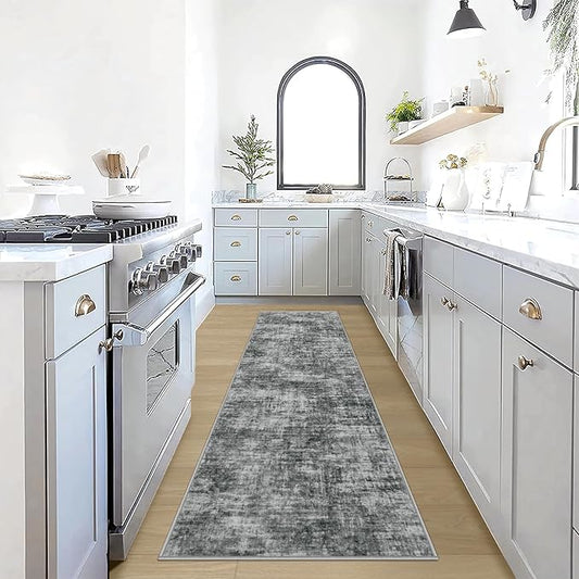 2'6''x8' Runner Rugs Washable Rug: Modern Abstract Hallway Black Carpet | Non-slip TPE backing makes this washable soft low-pile rug safe & durable, Pet-friendly decor for dining room,nursery,office