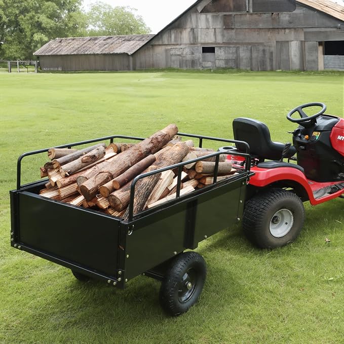 VEVOR Heavy Duty ATV Trailer Steel Dump Cart, 750 lbs 15 Cubic Feet, Garden Utility Trailer Yard Trailers with Removable Sides for Riding Lawn Mower Tractor
