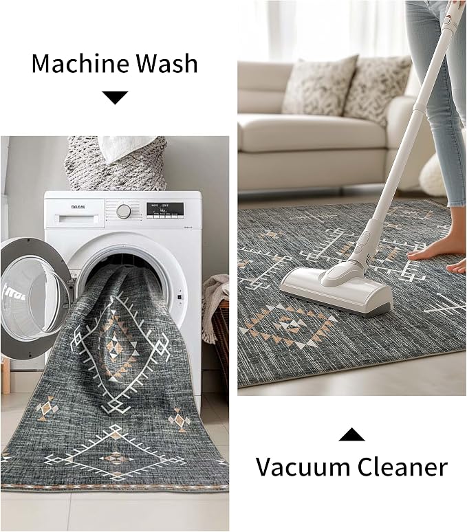 ILANGO Area Rug 9'x12' for Living Room Bedroom Washable Moroccan Boho Rugs for High Traffic Area Non Slip & Non-Shedding Rugs Fade Resistant Carpet for Kitchen Office