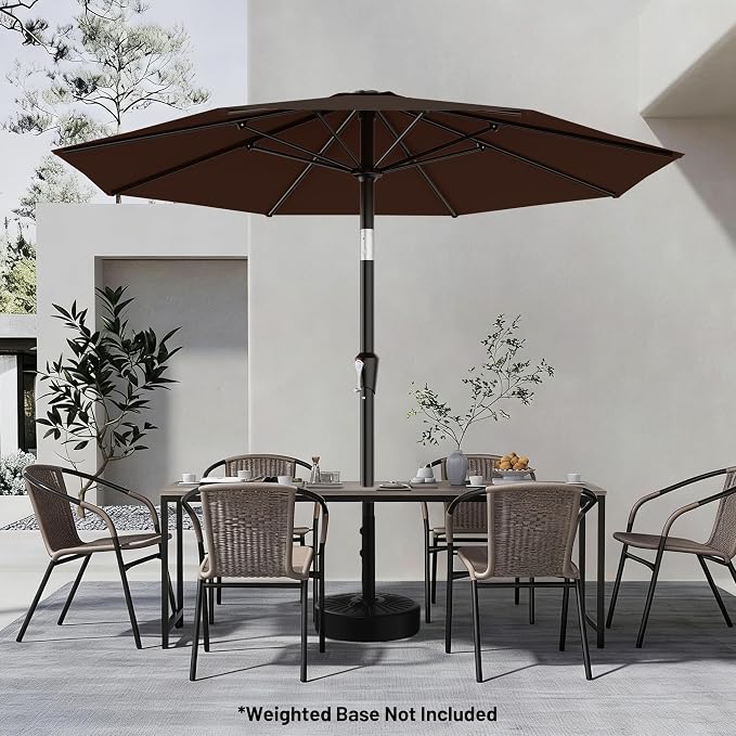 AreShark 9 FT Patio Umbrella for Outdoor, Outdoor Table Umbrella with Push Button Tilt and Crank, Outdoor Patio Umbrellas with 8 Sturdy Ribs for Market, Garden, Pool (Brown)