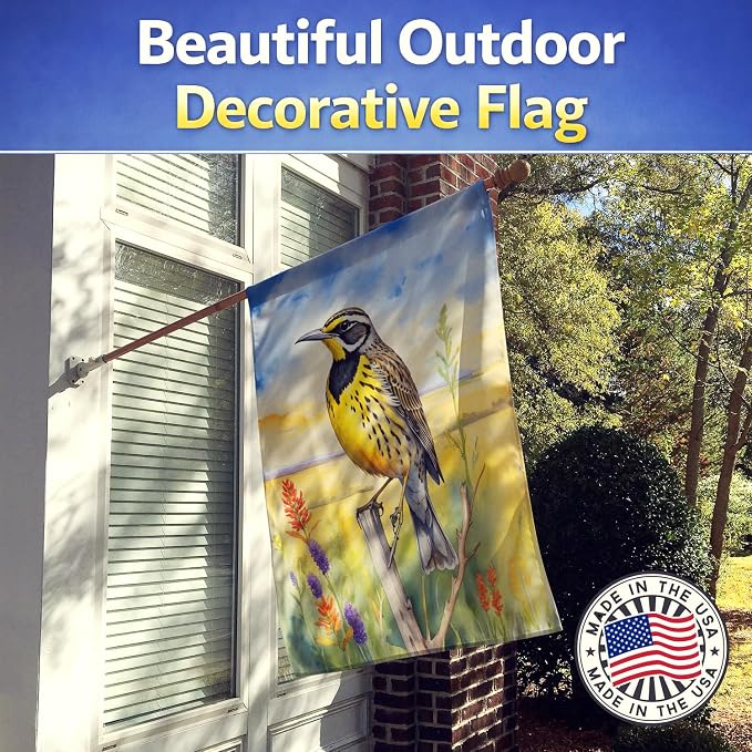 Caroline's Treasures Kansas Western Meadowlark House Flag Large Porch Sleeve Pole Decorative Outside Yard Banner Artwork Wall Hanging, Polyester, House Size, Multicolor