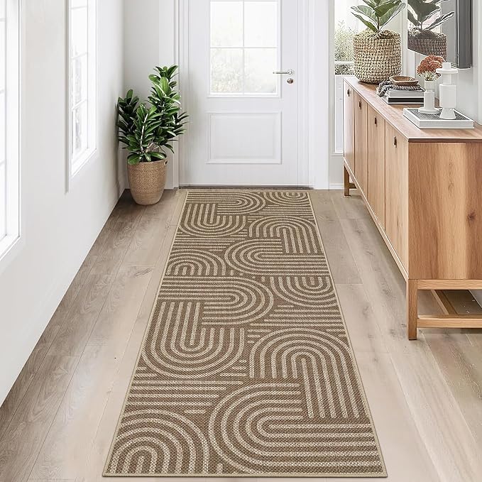 Garvee 2x6 Modern Abstract Kitchen Rugs Washable Rugs for Hallway | Brown Rainbow Area Rug Stain Resistant Easy Cleaning Throw Rugs Low Pile Floor Cover for Bedroom Laundry