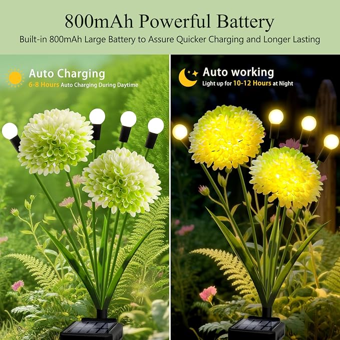 Solar Lights Outdoor Waterproof, 6 Pack Solar Firefly Swaying Lights with Flowers, Flower Light Garden Decor for Outside Yard Patio Thanksgiving Christmas for Women Grandma