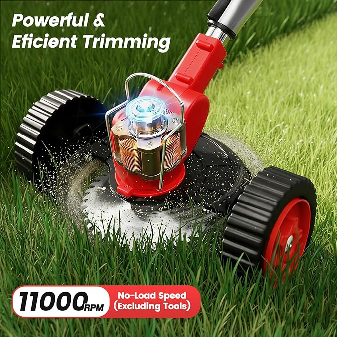 ALSO GO 24V Electric Weed Wacker with Wheels, Grass Trimmer Cordless, 3 in 1 Weed Eater Battery Powered with 2pcs Batteries & Charger, Weed Trimmer/Brush Cutter/Edger Lightweight for Lawn & Yard