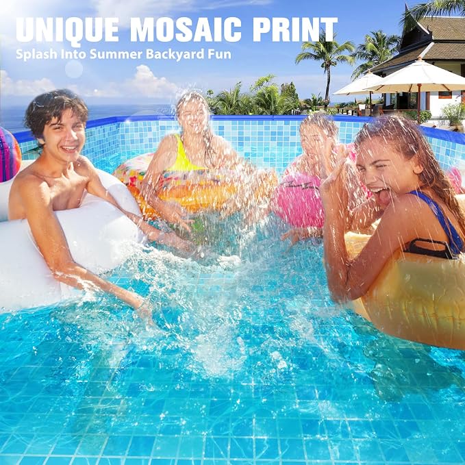 FunBy Large Foldable Pool, Foldable Swimming Pool, Large Foldable Pool for Adults, Non-Inflatable Pool,Oversize Thickened Collapsible Pool, Kids Pool for Backyard,Mosaic Design 108"x68"x20"-Blue