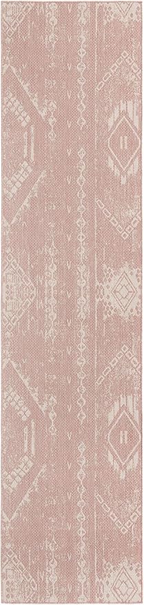 Unique Loom Outdoor Bohemian Collection Area Rug - Anthro (3' 3" x 14' 1" Runner, Pink/ Ivory)