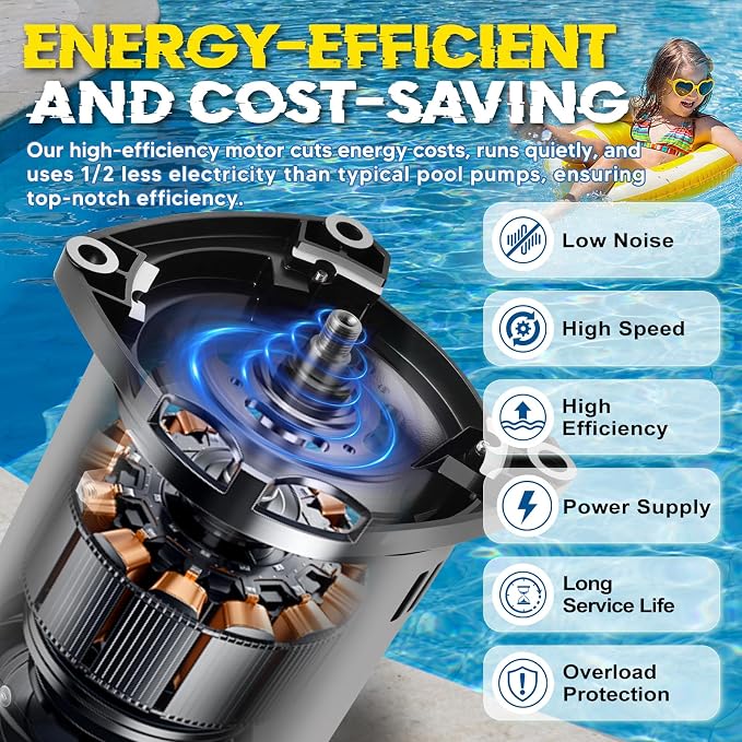 SQ1202 Pool Pump Motor 2HP 48Y Frame Fit for Century A.O.Smith Single Speed | Fit for Century A.O. Smith 2HP Single Speed, 3450 RPM, 48Y Frame, 230V, 11.2 Amps, Swimming Pool Motor