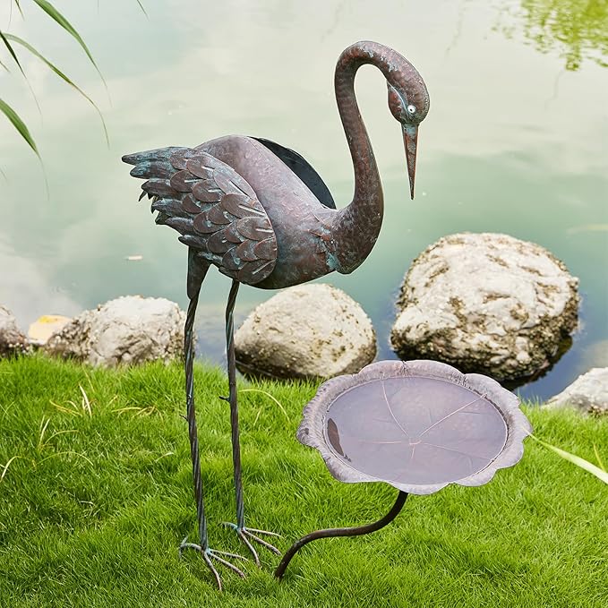 36"H Crane Bird Bath,Metal Birdbaths for Outdoor,Bird Feeders for Outdoors | Heron Garden Statues With bird bath,Vintage Birdbath for Garden Patio Lawn Decor