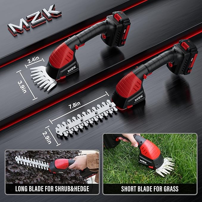 MZK 2-in-1 20V Pole Mini Hedge Trimmer & Grass Shear, 13ft Reach, Electric Hedge Trimmer with Extension Pole, Multi-Angle,Used in Garden,Yard(2*Batteries and Charger Included)