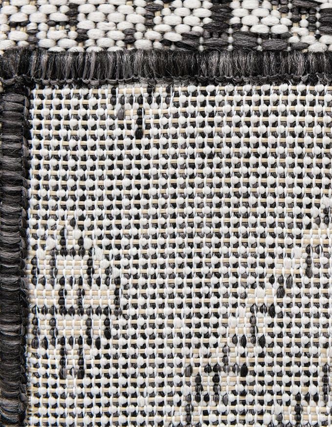 Unique Loom Outdoor Bohemian Collection Area Rug - Anthro (5' 3" Square, Charcoal Gray/ Ivory)