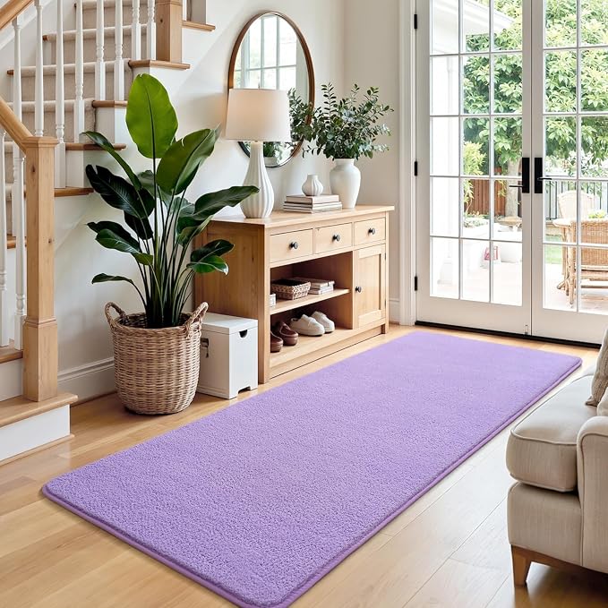 Keeko 2x6 Area Rugs for Living Room,Soft Washable Memory Foam Bedroom Rug | Indoor Throw Rug Low Pile Minimalist Non Slip Carpet for Kids Nursery Classroom Dorm Room Home Decor Purple