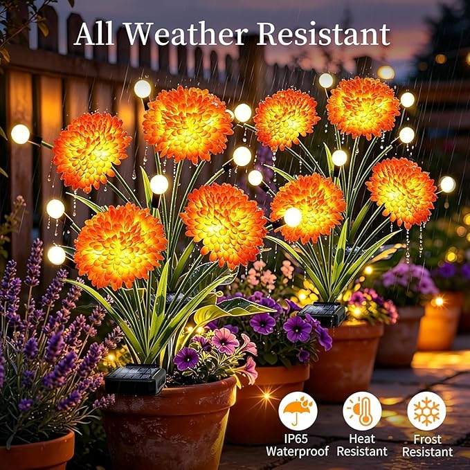 VOOKRY Solar Flowers Outdoor Waterproof, 4 Pack Garden Lights with Swaying Firefly Lights, Flower Light Garden Decor for Yard Patio Pathway Lawn Grave, Gardening Gifts for Women Mother's Day