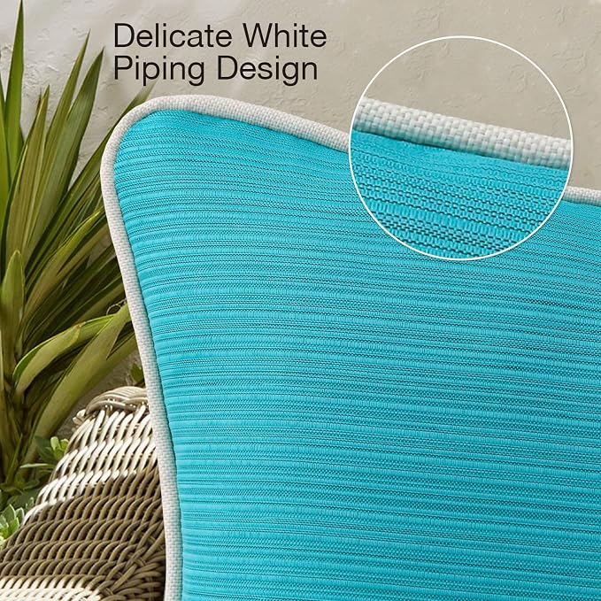 Unimatta Decorative Outdoor Water Repellent Throw Pillows with Inserts, Set of 4, 16" x16" Pillows for Patio, Backyard, Bed, Couch, and Patio Furniture, Turquoise
