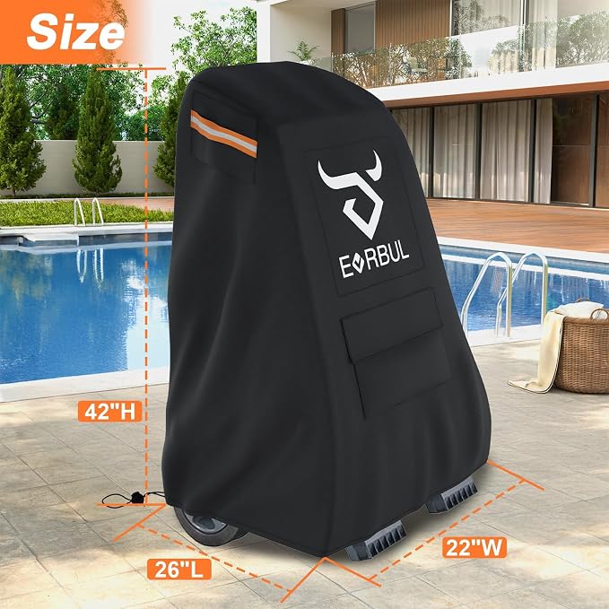 EVRBUL Pool Cleaner Caddy Cover, 26" L x 22" W x 42" H Heavy Duty 420D Waterproof Robotic Pool Caddy Cover with Air Vent, Reflective Strip, Windproof Drawstring