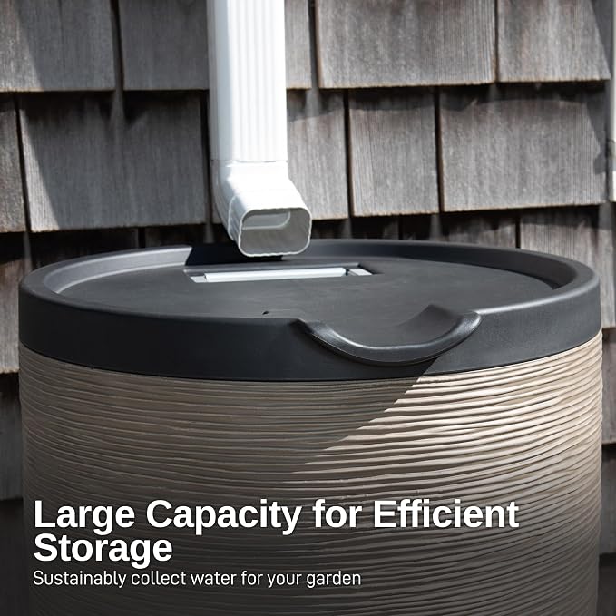 RTS Home Accents 50-Gallon Newport Rain Barrel with Stand and Removable Lid, Sandstone Color