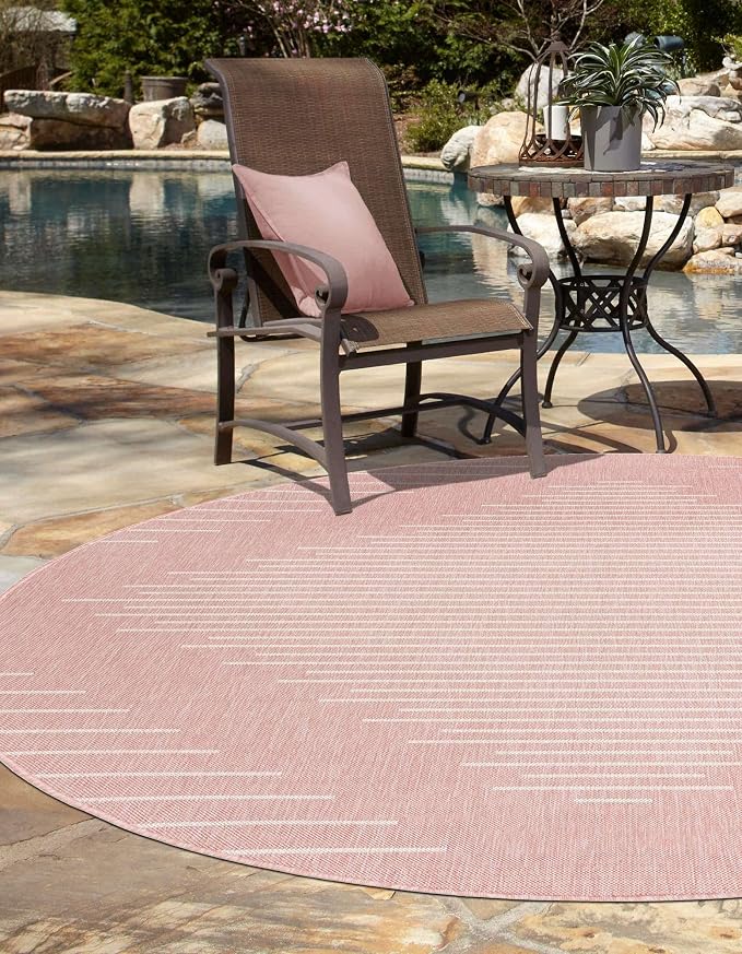 Unique Loom Outdoor Modern Collection Area Rug - Tambor (10' 8" Round Pink/Ivory)