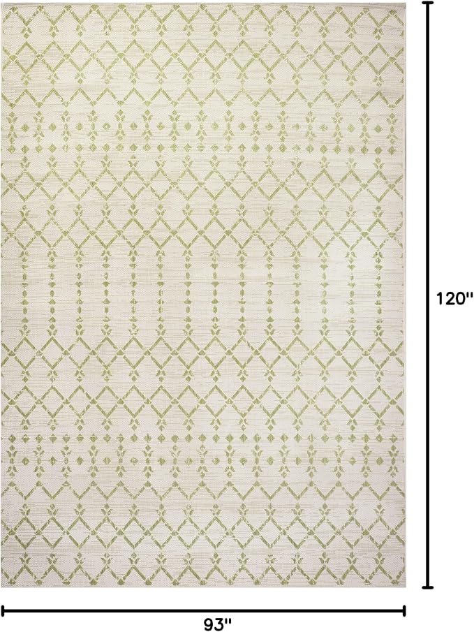 JONATHAN Y Moroccan Geometric Indoor Outdoor Area Rug 8X10 Cream/Green, Ourika Textured Weave for Backyard, Patio, Porch, Easy-Cleaning, High Traffic, Pet-Friendly, Non-Shedding (SMB108M-8)