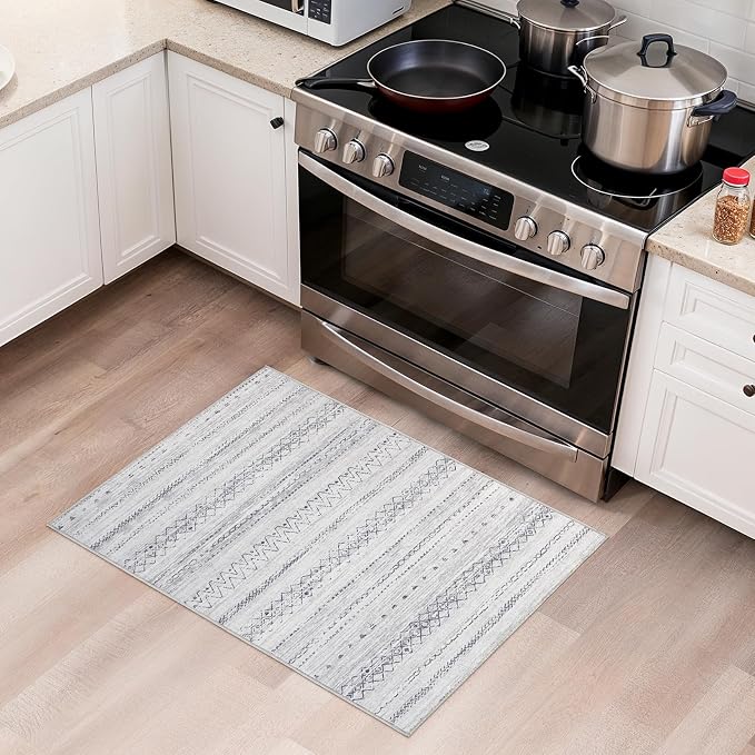 cotiled Washable 2x3 Entryway Rugs: Boho Moroccan Soft Small Rug | Solve Modern Neutral Trendy Home Decor - Stain Resistant for Bathroom Entryway Kitchen Laundry Grey