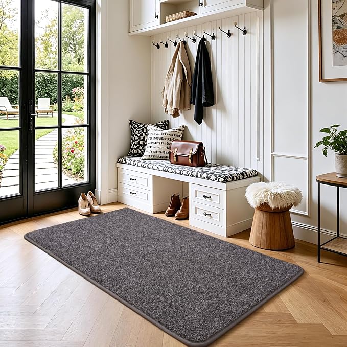 Keeko 2x4 Area Rugs for Living Room,Soft Washable Memory Foam Bedroom Rug | Indoor Throw Rug Low Pile Minimalist Non Slip Carpet for Kids Nursery Classroom Dorm Room Home Decor Dark Grey and White