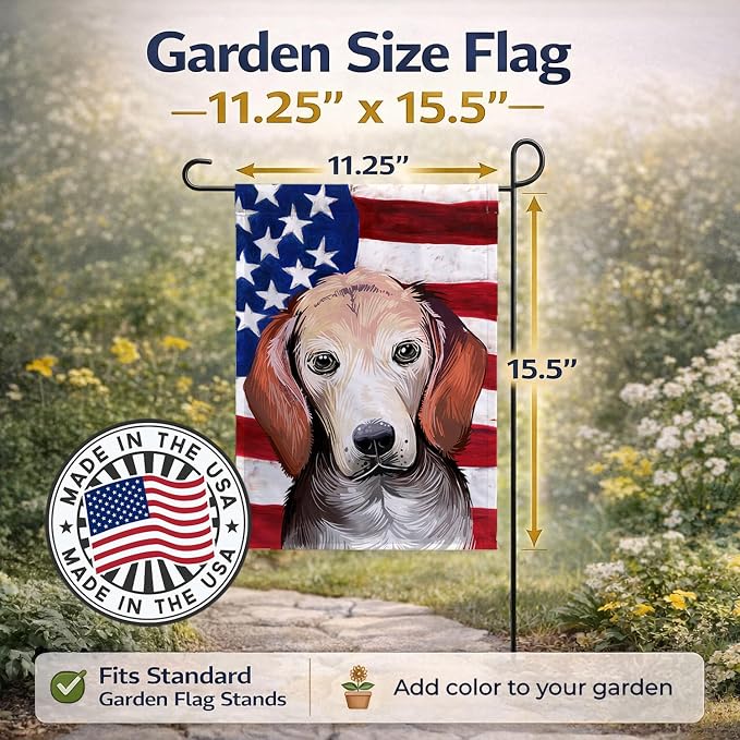 Caroline's Treasures CK6517GF Estonian Hound Dog American Flag Garden Flag Mailbox Flag Decorative Yard Flag Banner Outside Patio Artwork Yard Flower Beds, Garden Size, Multicolor