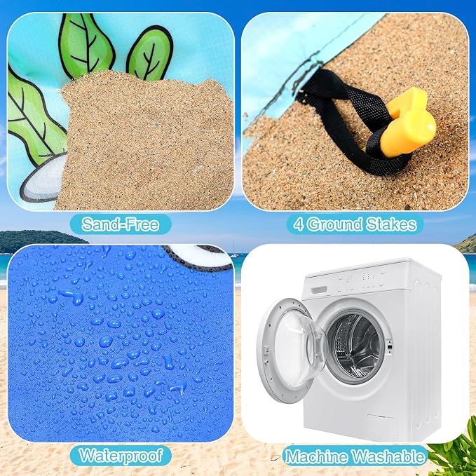 Tondiamo Baby Beach Pool for Toddler Kids Waterproof Foldable, 4.6 x 4.6 ft | 2 in 1 Sandproof Play Blanket, Portable Outdoor Vacation Summer, Mini Splash Pad, Quick Setup with Drawstring