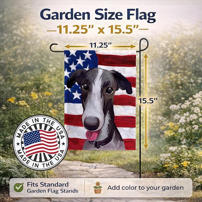 Caroline's Treasures CK6651GF Polish Greyhound Dog American Flag Garden Flag Mailbox Flag Decorative Yard Flag Banner Outside Patio Artwork Yard Flower Beds, Garden Size, Multicolor