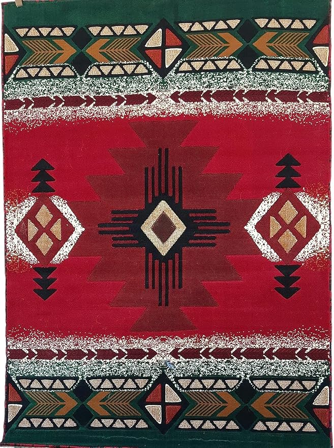 YHSF South West Native American Area Rug C318 - Easy Clean, Thick, Soft, Durable Native Tribal American Indian Inspired Rug for Bedroom/Living Room and More - Red, 3 Feet x 4 Feet 7 Inches