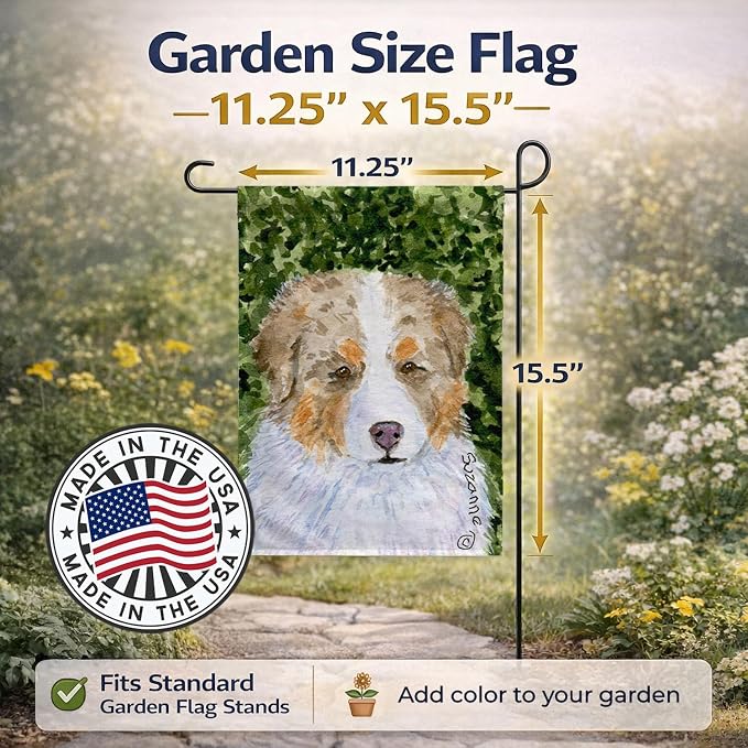 Caroline's Treasures SS8732GF Australian Shepherd Garden Flag Mailbox Flag Decorative Yard Flag Banner Outside Patio Artwork Yard Flower Beds, Garden Size, Multicolor