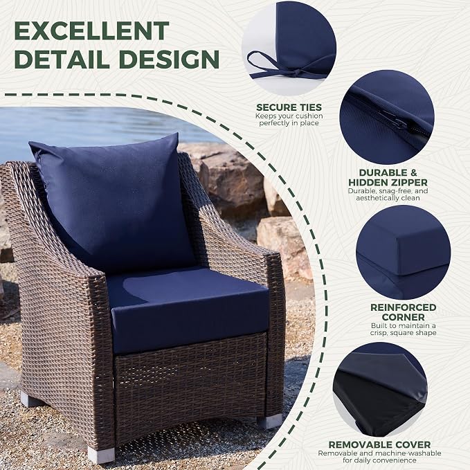 Outdoor Cushions for Patio Furniture, Outdoor Seat Cushion Set 24 x 24 x 5.75 in, Waterproof & Fade Resistant Outdoor Chair Cushions, Patio Cushion with Removable Cover, Set of 4, Navy Blue