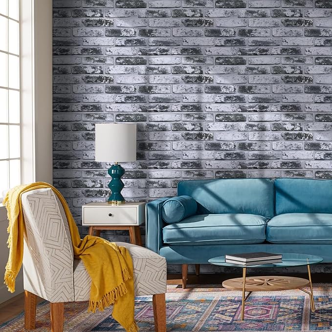 COMSTICKC 3D Gray Faux Brick Wall Panel, Peel and Stick Wall Covering, 12 Pcs of 22.8" x 11.8", Not Real Brick, UrltraLight PVC Self Adhesive Brick Decorative Tile,Paintable,Covers 22.48 sq.ft