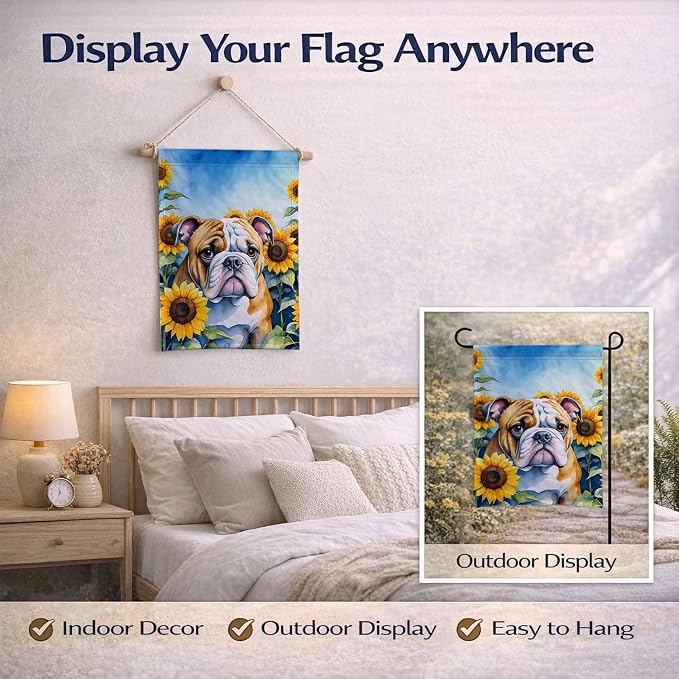 Caroline's Treasures DAC6072GF English Bulldog in Sunflowers Garden Flag Mailbox Flag Decorative Yard Flag Banner Outside Patio Artwork Yard Flower Beds, Garden Size, Multicolor