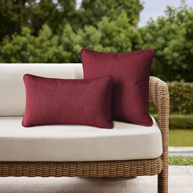 Unimatta Sunbrella Decorative Outdoor Water Repellent Throw Pillows with Inserts, Set of 4, 20" x12" Pillows for Patio, Backyard, Bed, Couch, and Patio Furniture, Spectrum Ruby