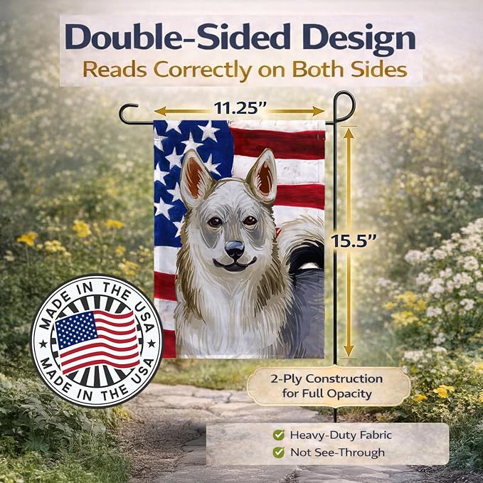 Caroline's Treasures CK6731GF Swedish Vallhund Dog American Flag Garden Flag Mailbox Flag Decorative Yard Flag Banner Outside Patio Artwork Yard Flower Beds, Garden Size, Multicolor