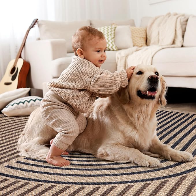 Tangsoo Rainbow Easy Jute Rug 2x3 Washable Rug,Small Area Rug for Entryway | Non-Slip Thin Dark Brown Indoor Outdoor Door Mat Modern Farmhouse Carpet for Entrance Kitchen Bedroom Bathroom