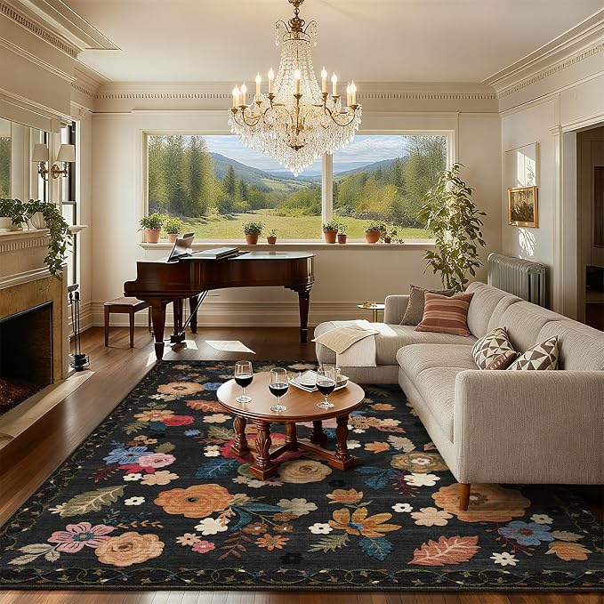 Area Rugs 9x12 Living Room: Washable Rug Non Slip Low Pile Soft Faux Wool Non Shedding Distressed Vintage Boho Large Area Rugs for Bedroom Dining Room Kitchen Nursery Under Table Farmhouse Home Office