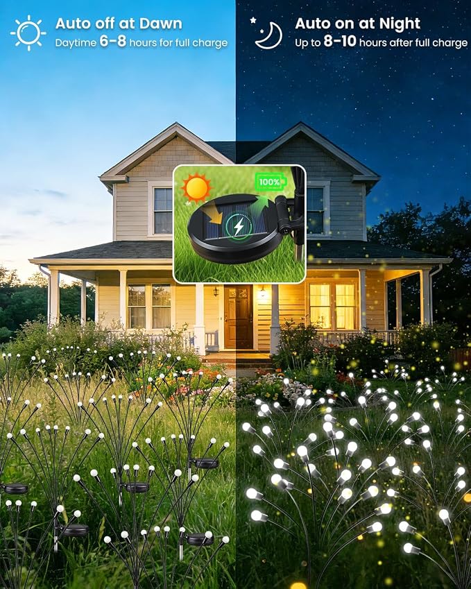 OZS 4 Pack Total 32 LED Solar Garden Lights Fairy Outdoor - Solar Firefly Lights Outdoor, Sway by Wind, Waterproof for Garden Patio Pathway Fairy Decoration (Cool White)