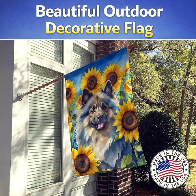 Caroline's Treasures DAC6105CHF Keeshond in Sunflowers House Flag Large Porch Sleeve Pole Decorative Outside Yard Banner Artwork Wall Hanging, Polyester, House Size, Multicolor