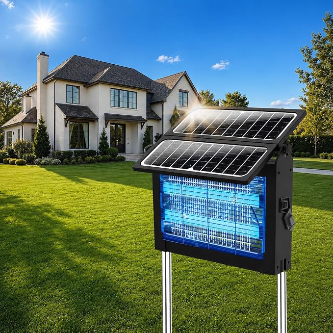 OnBeam Solar Bug Zapper Outdoor with Dual Solar Panel, 4500V Mosquito Zapper Waterproof Rechargeable Electric Fly Zapper, Cordless Fly Trap Mosquito Killer for Backyard, Patio, Garden, RV Camping