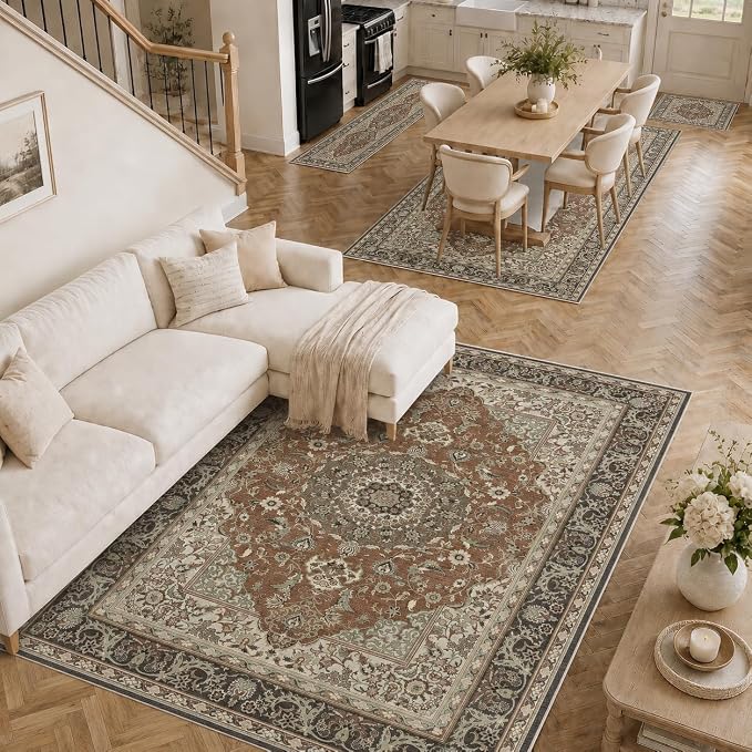 2x3 Area Rug Washable Vintage: Non Slip Throw Rugs for Entryway | Indoor Door Mat for Kitchen Soft Low Pile Thin Small Carpet for Hallway Bedroom Dining Room Home Office Decor