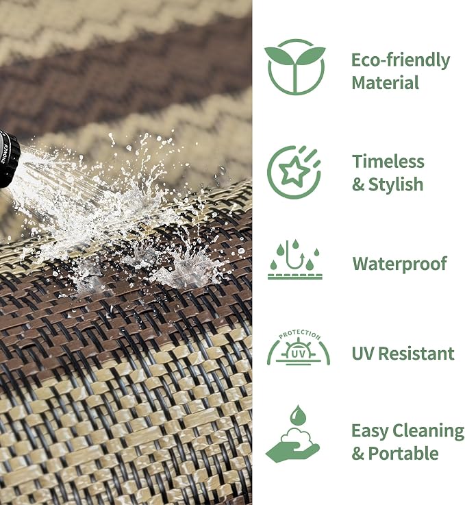 GENIMO Outdoor Rug for Patio Clearance, 6'x9' Reversible Plastic Straw Rugs, Lightweight Waterproof RV Camping Mat for Camper, Balcony, Deck, Backyard, Picnic, Brown & Beige