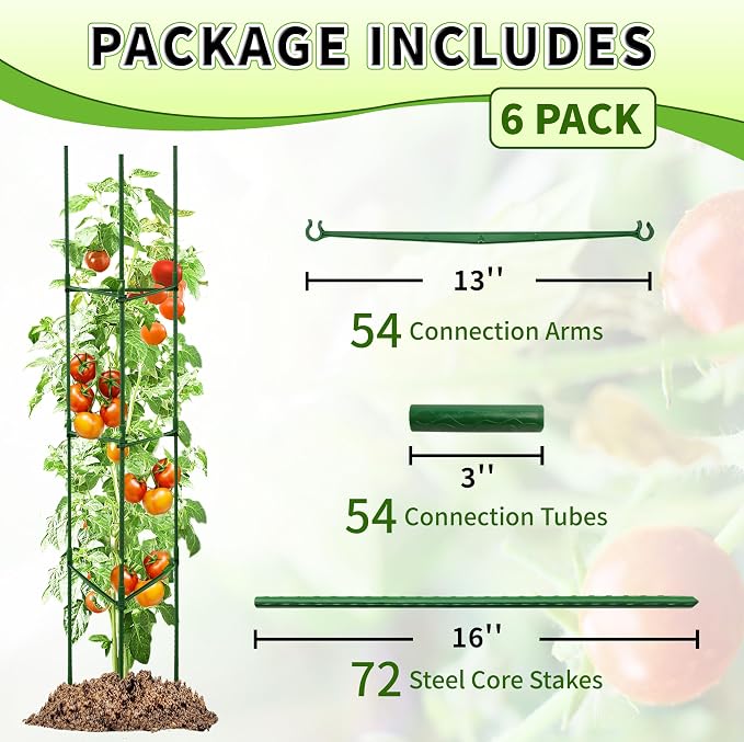 TCBWFY 6-Pack 63-Inch Adjustable Tomato Cages, Heavy-Duty Metal Plant Support Trellis for Garden and Pots, DIY Tomato Stakes, Height Adjustable 16 to 378 Inches