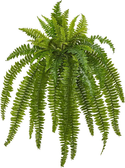 Nearly Natural 40in Boston Fern Artificial Plant, Large Hanging Fake Plant with 50 Long Realistic Fronds, Maintenance-Free Faux Fern for Office and Home Decor