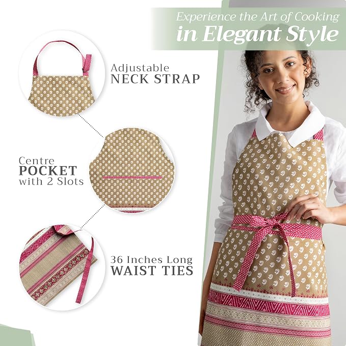 Maison d' Hermine Aprons for women with Pocket 100% Cotton (27.50"x31.50") | Adjustable Neck Strap & long ties Apron Men Chef Wedding Cooking Gardening Server Maid
