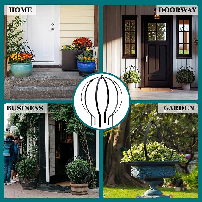 4 PCS Large Metal Round Trellis for Climbing Plants, Heavy Duty Thick Rustproof Obelisk, Garden Sphere Frame for Potted Roses Vines, Outdoor Garden Decor, Easy Assembly (25.2" x 21.3")