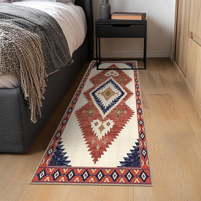 2x6 Western Runner Rug for Hallway Southwestern Kitchen Area Rugs | Washable Southwest Area Rug Low Pile Non-Slip Navajo Aztec Tribal Long Carpet for Kitchen Doorway Laundry, Yellow Brown