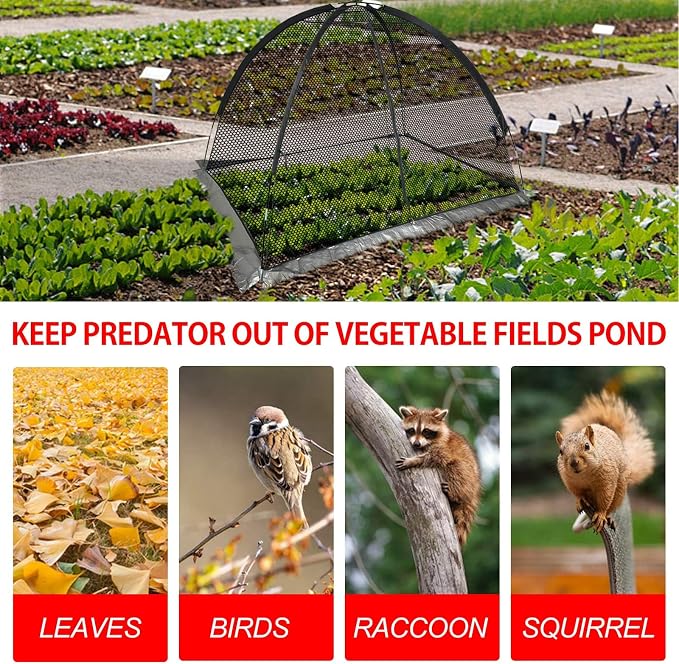 Pond Cover Dome Netting Tent 7x5 Ft - Reinforced 420D Sleeves Garden Fish Protector for Koi Blue Heron Defense Leaf Guard with 7.9mm Fiberglass Poles Zipper Stakes