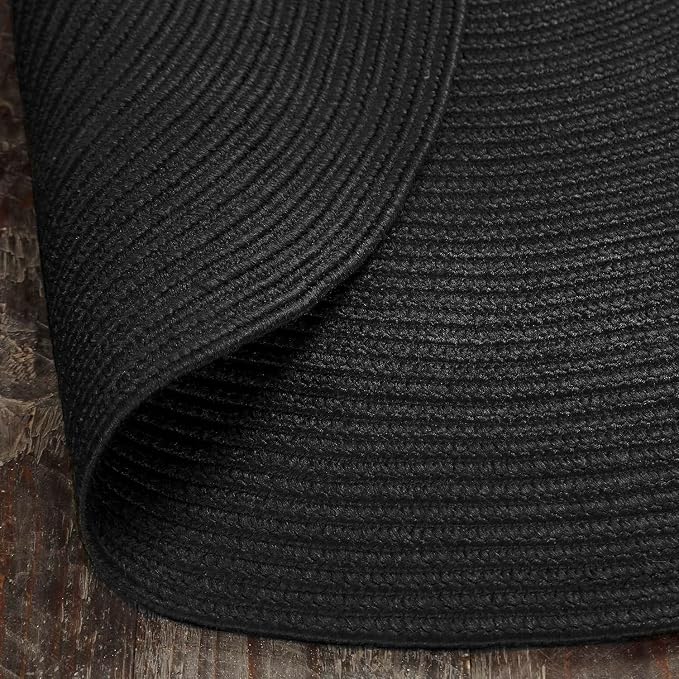Superior Indoor Outdoor Area Rug, Handwoven Reversible Braided Home Decor for Living Room, Kitchen, Entryway, Patio, Front Porch, Deck, Modern, Boho, Farmhouse Style, 6' x 9', Black