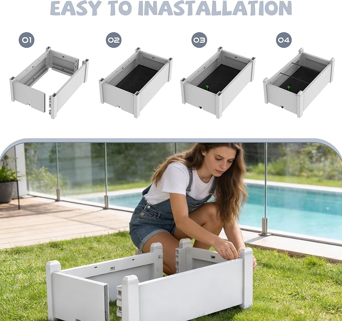 Vixzen Outdoor Resin Raised Planter Box, Rot-Resistant Non-Cracking, Divisible with Drainage Plug for Vegetables, Herbs,Flowers, Fit for Patio,Yard,Balcony (Gray, 30.04 * 17.72 * 12.6)