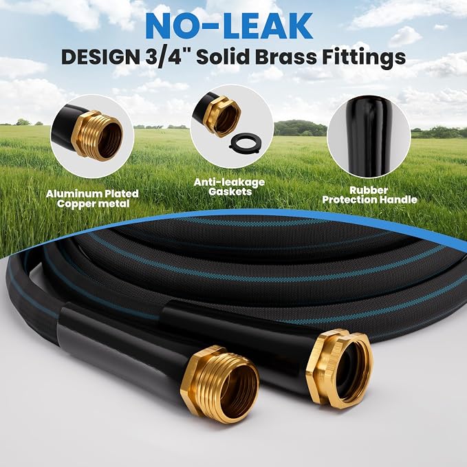 50FT Non-Expanding Garden Hose, Ultra-Lightweight Water Hose, Kink-Free, Burst-Resistant, Durable & Flexible Hose, All-Weather Outdoor Hose for Lawn & Garden, Car Washing