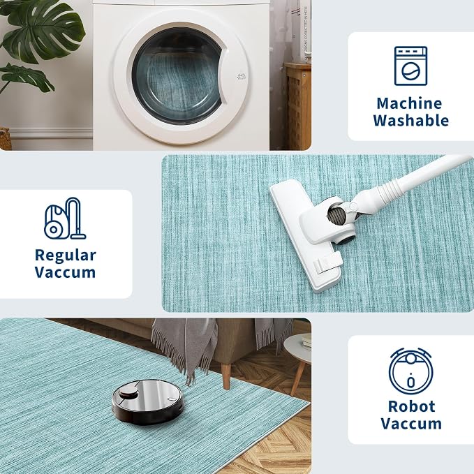 Garvee 9x12 Rug for Kids Room Machine Washable Area Rugs Large Solid Color Living Room Rug with Non Slip Backing, Stain Resistant Non Shedding Carpet Low Pile Soft Neutral Mats for Bedroom, Blue | Non Slip Backing Stain Resistant Non Shedding Low Pile ...